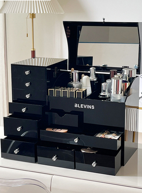 2025新款梳妆台化妆品收纳盒大容量桌面护肤品置物架抽屉式化妆盒