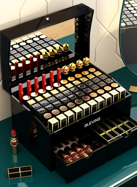 轻奢口红收纳盒带盖多格 亚克力防尘收纳架 大容量唇釉展示架格子