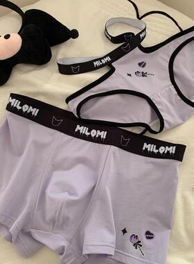 甜库cp*情侣内裤一男一女可爱卡通纯棉纯欲风新款情侣内衣三件套