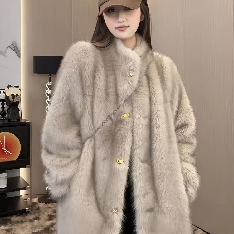 环保毛皮草外套女中长款秋冬新款皮毛一体大衣加厚保暖毛毛大衣