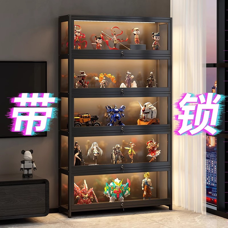 手办展示柜带灯亚克力柜带锁透明柜乐高模型盲盒玩具陈列架摆件架