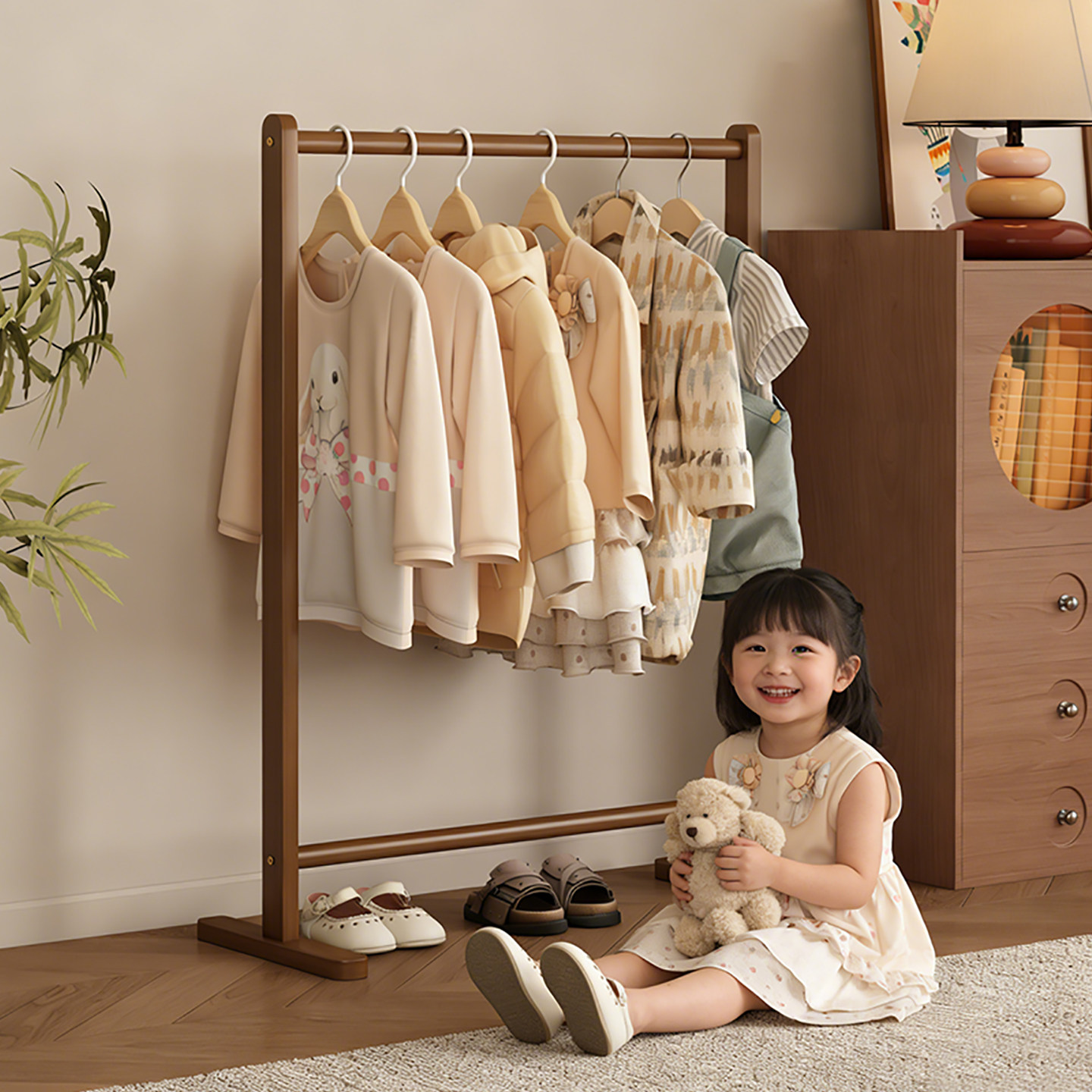 落地卧室衣帽架家用儿童挂衣架简易衣服收纳置物架迷你小型晾衣架