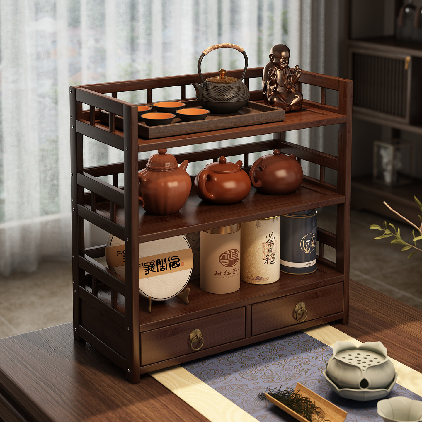 桌面博古架小型多功能茶杯架中式多宝阁茶叶展示柜茶壶收纳摆放架,住宅家具,多宝格/博古架,淘宝优惠券,粉丝福利购,淘宝优惠卷