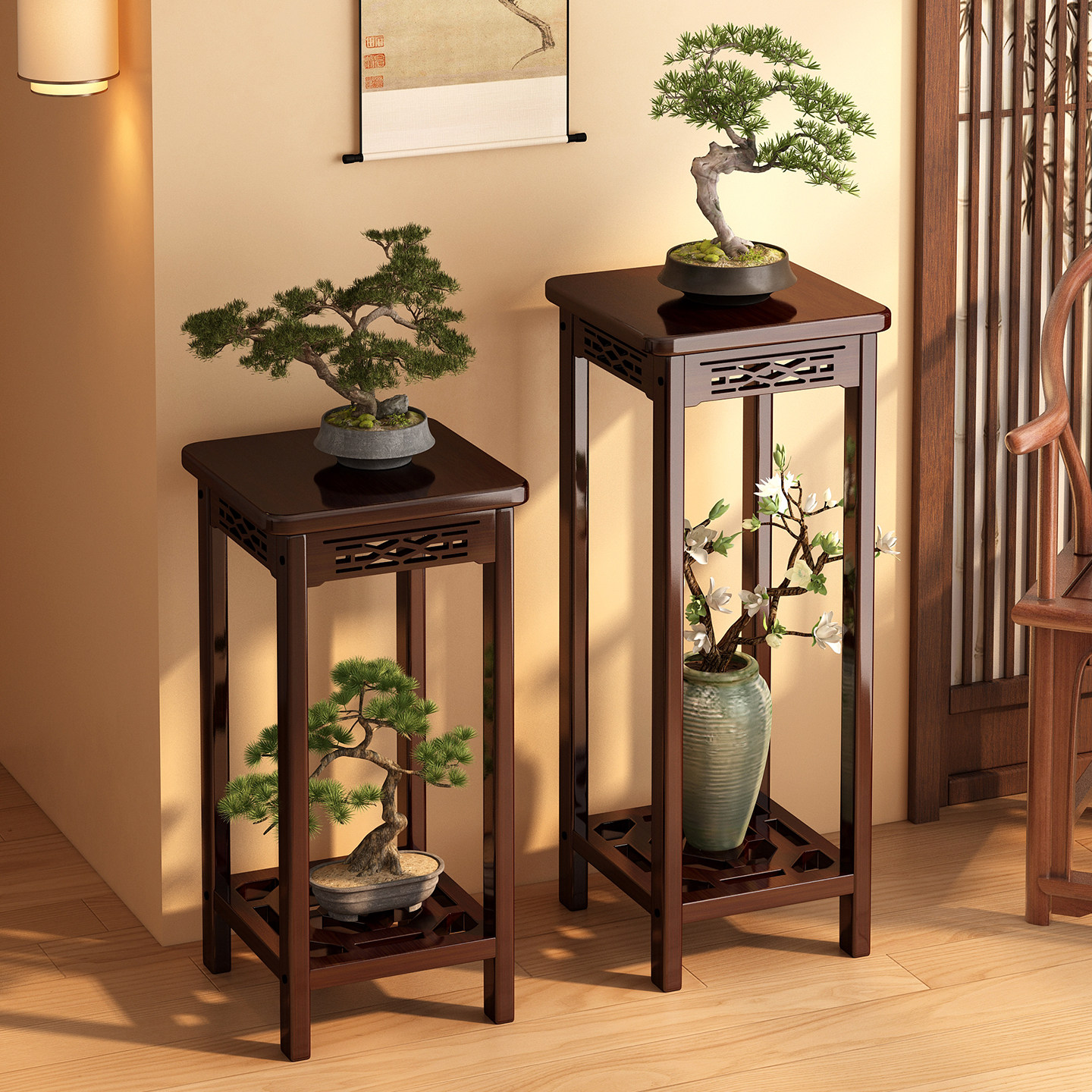 花架置物架阳台落地式新中式室内客厅装饰摆件花台多层多肉花盆架