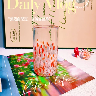 【可尔】橙色料波点直筒玻璃杯家用喝水牛奶杯茶杯啤酒饮料杯微瑕