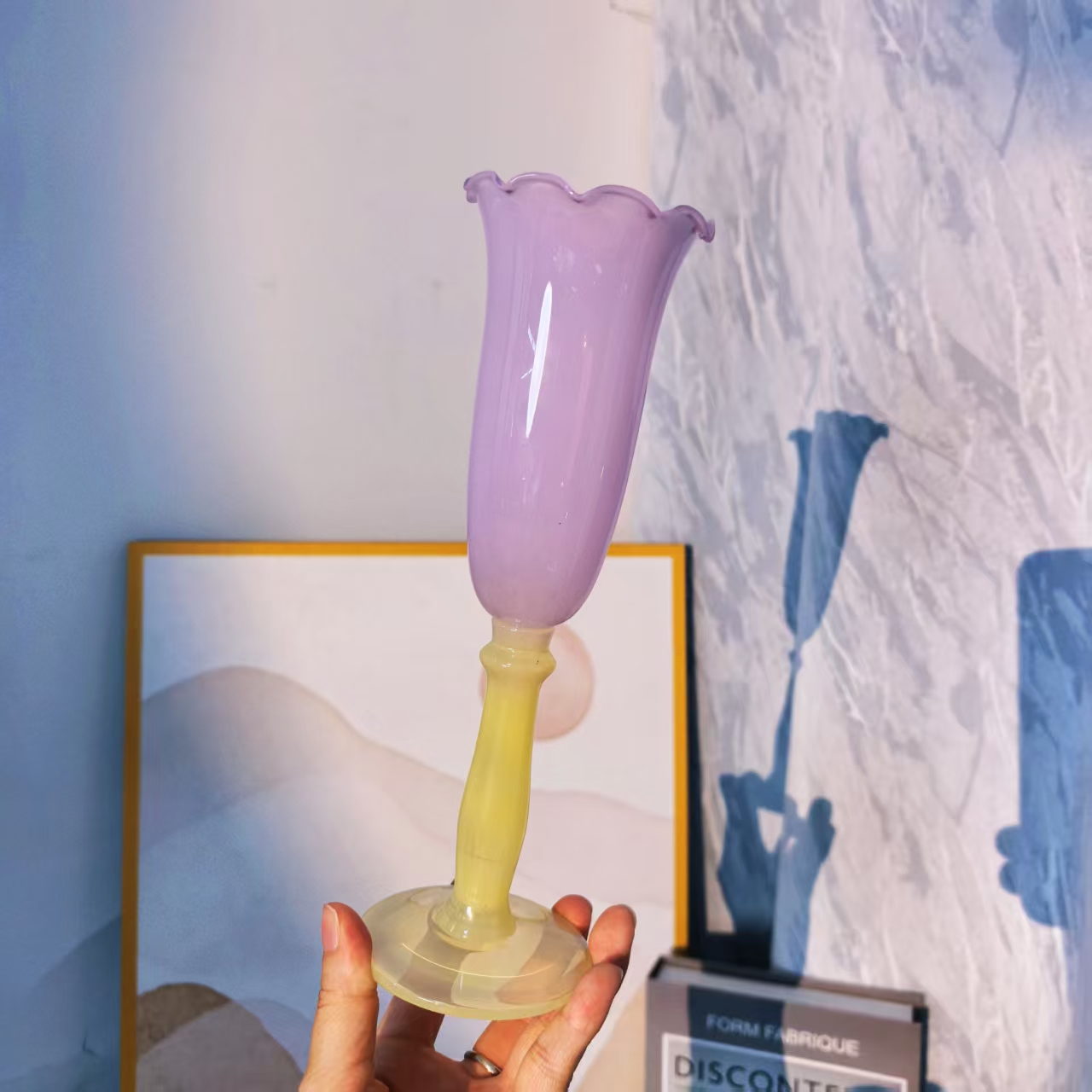 【可尔】紫粉色原色水晶玻璃高脚香槟杯酒杯家用个性简约D141