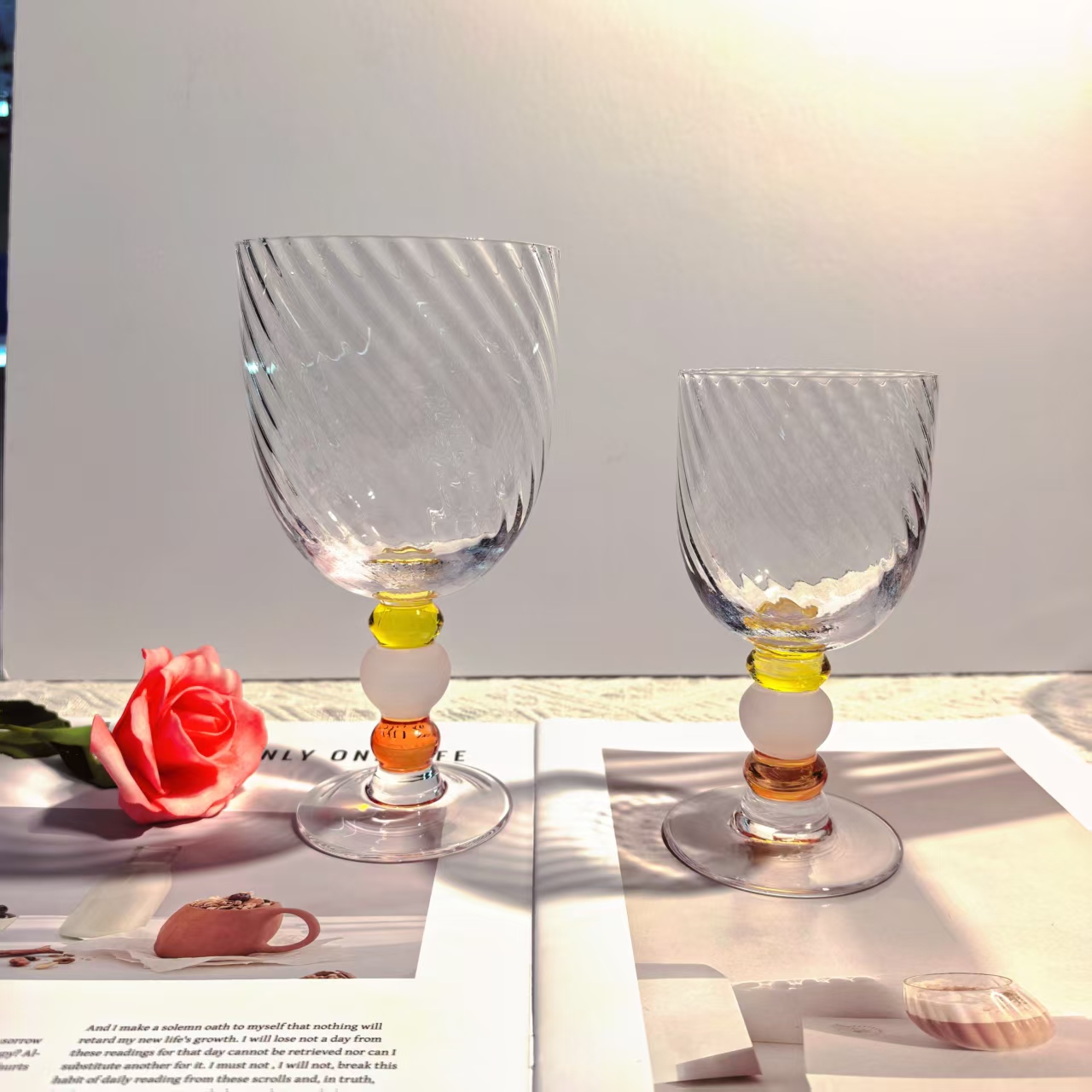 艺术复古酒杯香槟杯螺旋纹个性