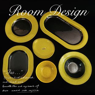 家用餐盘原色样品 高端黄多巴胺玻璃餐盘沙拉盘甜点盘 可尔