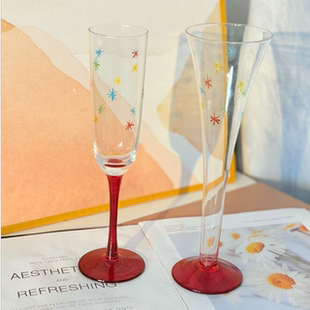 简约鸡尾酒插花D52 红色水晶玻璃香槟杯表面彩绘复古个性 可尔