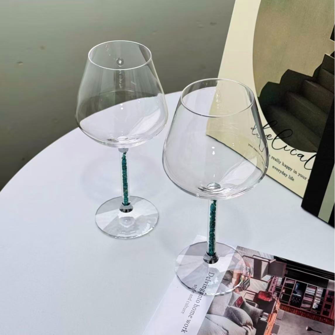 欧式绿松石杯杆高脚杯红酒杯