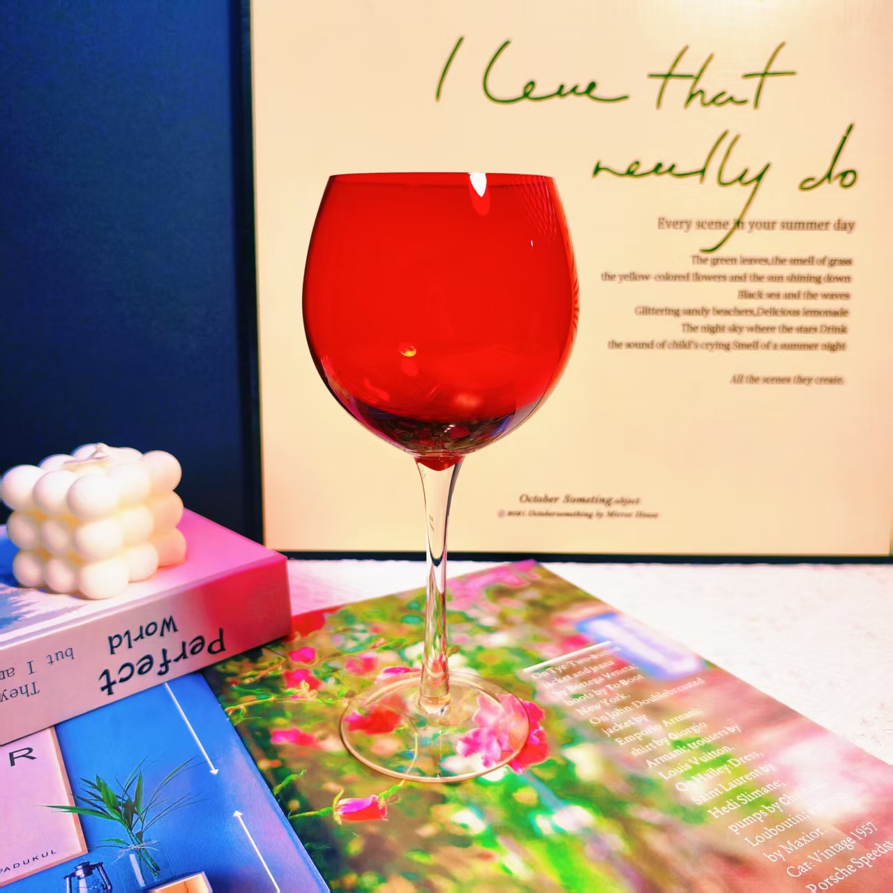 【可尔】欧式红色酒杯高脚小清新休闲风法式易清洗香槟杯洋酒大号