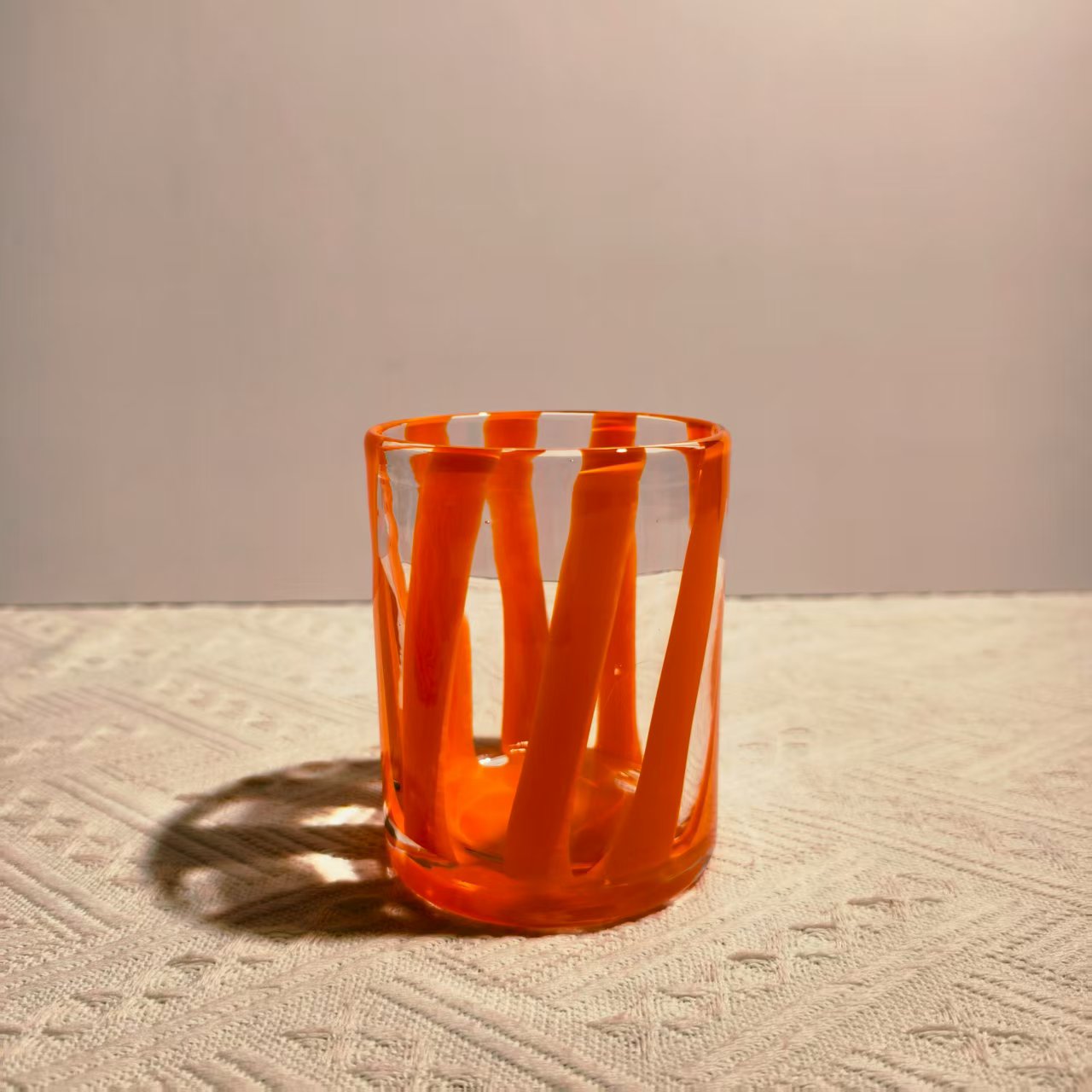 【可尔】玻璃器皿ins简约橙色条纹不水杯果汁玻璃杯牛奶咖啡杯D63