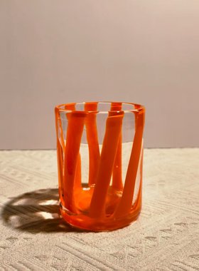 【可尔】玻璃器皿ins简约橙色条纹不水杯果汁玻璃杯牛奶咖啡杯D63