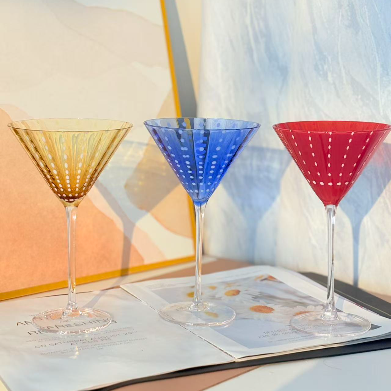 原色彩点高脚水晶玻璃杯