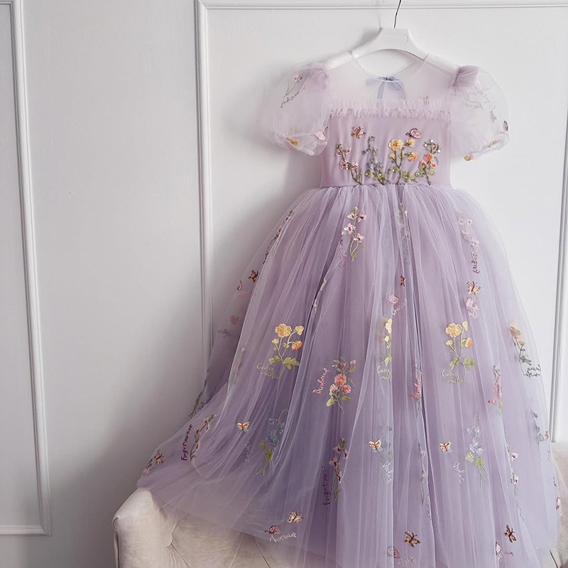 女童礼服轻奢小众儿童生日紫色