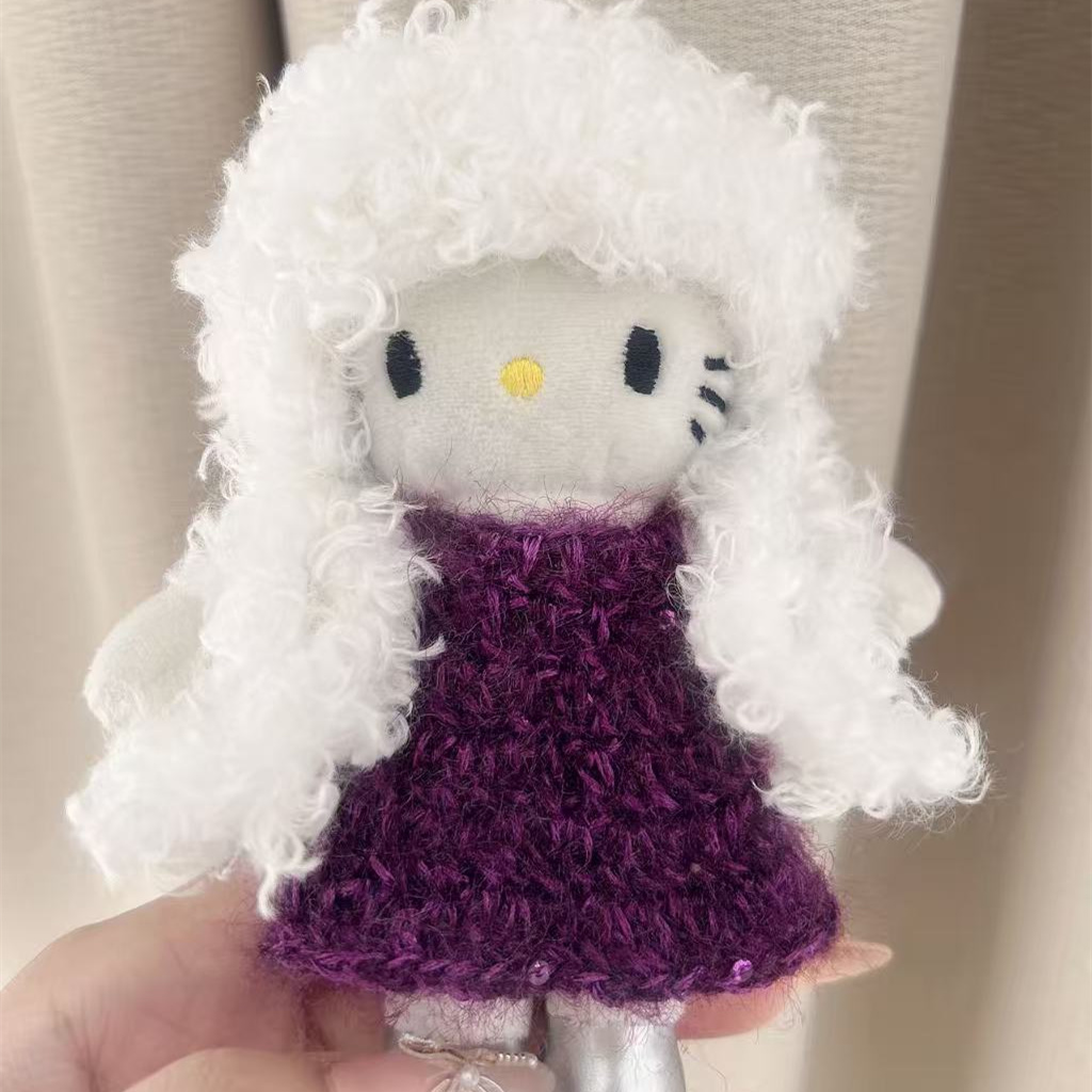 长腿猫KT名媛风假发可拆卸头套毛绒玩偶少女心潮玩假发