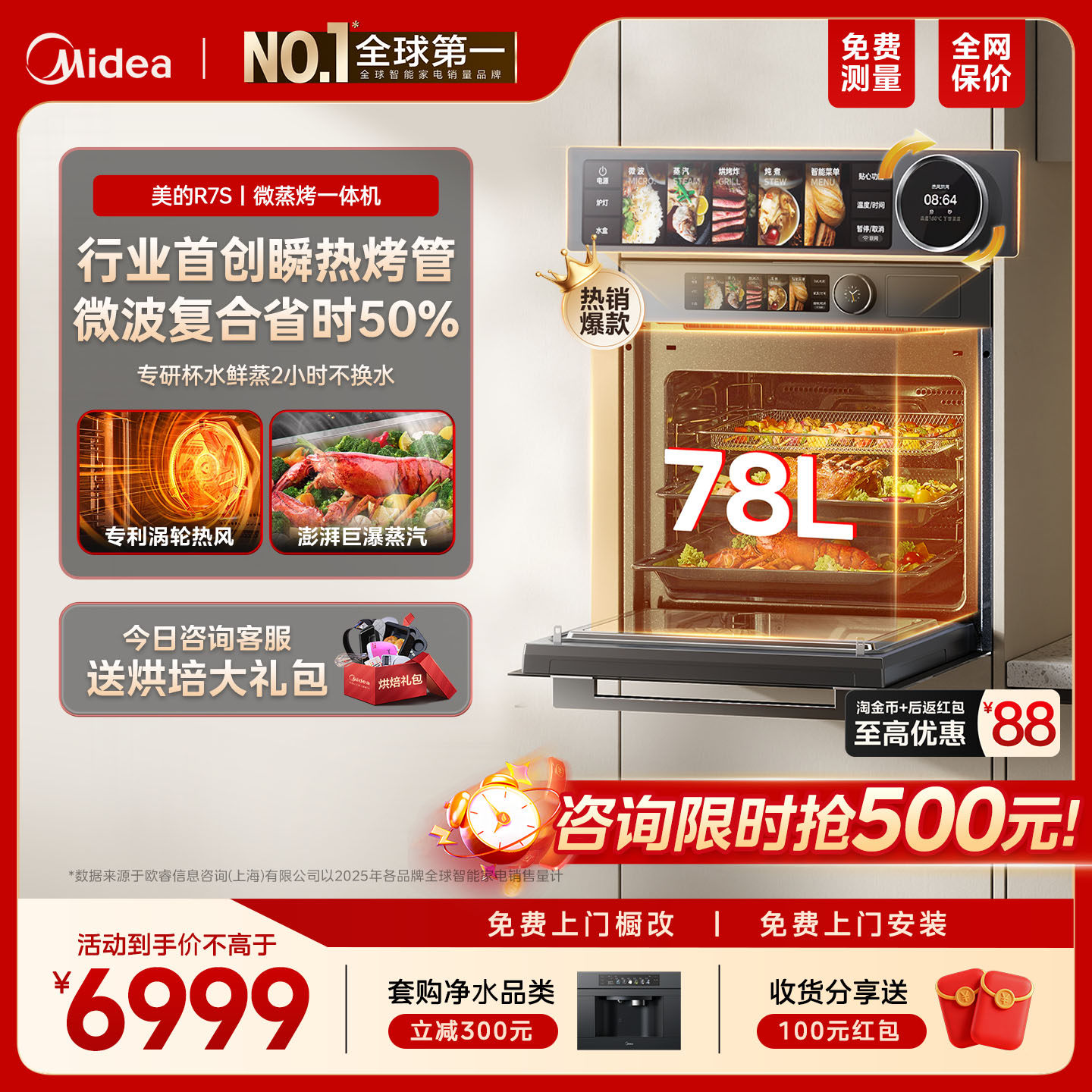 【新品】美的知味感R7S微蒸烤炸炖一体机嵌入式微蒸烤箱家用GR7S