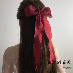 新款超仙飘带蝴蝶结发夹后脑勺弹簧夹顶夹马尾夹子头饰网红一字夹