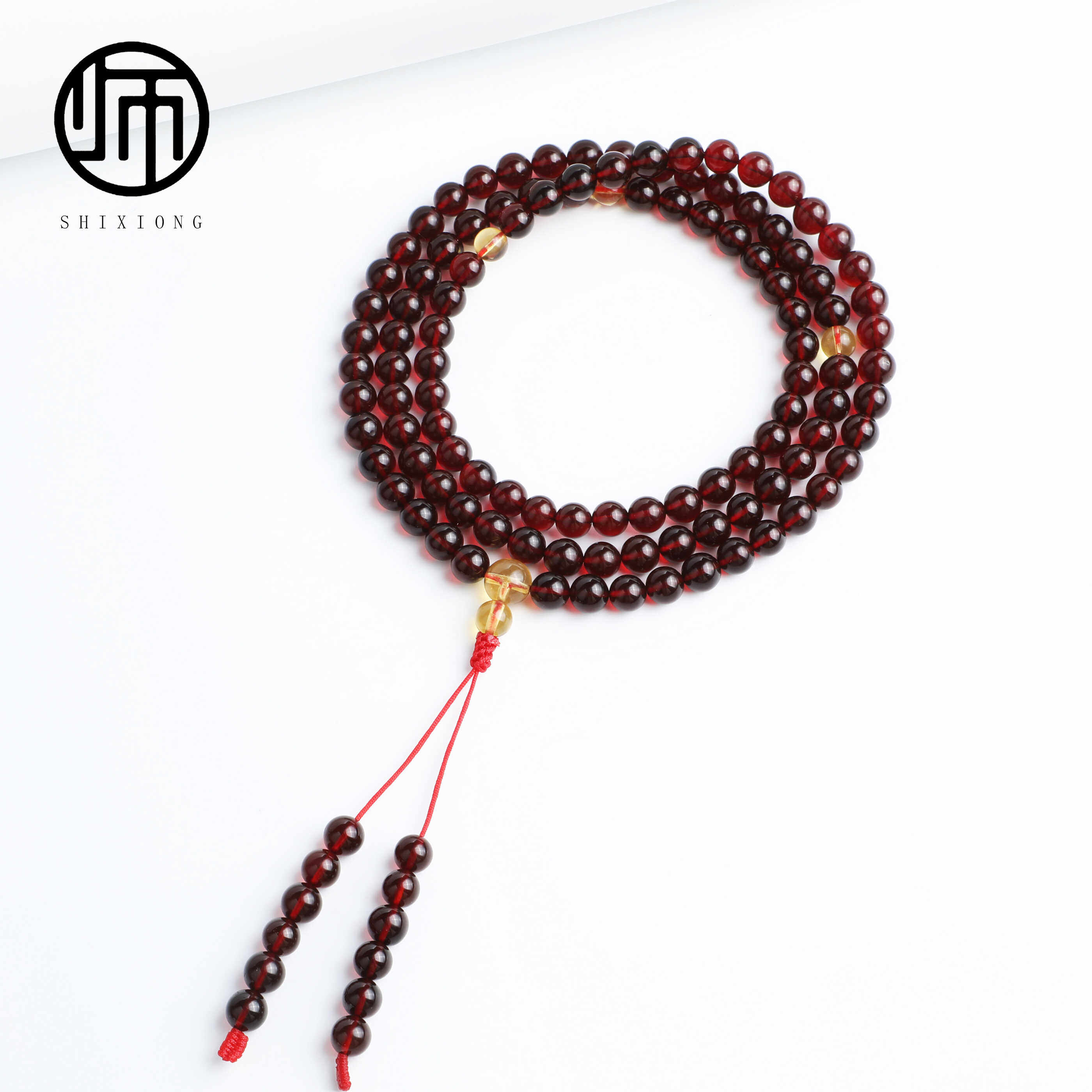 馆藏级天然无优化无烤色缅甸真品血珀酒红玻璃底净水108佛珠6mm