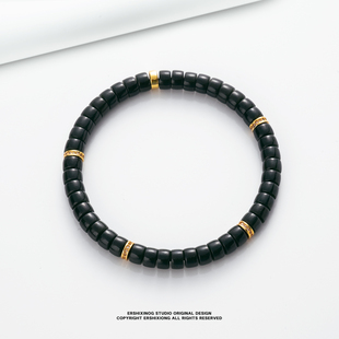 收藏级·天然新疆和田玉黑羊脂塔青黑青颗颗精工药片手串