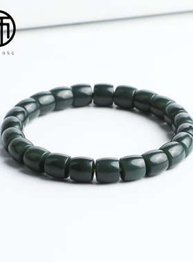 馆藏级天然原色同料打磨新疆和田玉山流水沙枣青直切手串8mm