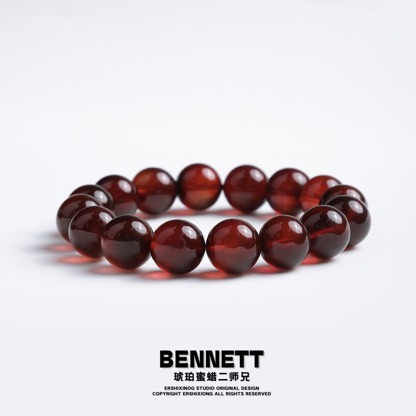 珍藏级天然无优化原矿无烤色缅甸血珀圆珠手串13mm