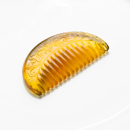 孤品·送礼优选天然琥珀雕刻茶珀变色龙花开如意天然材质养发梳