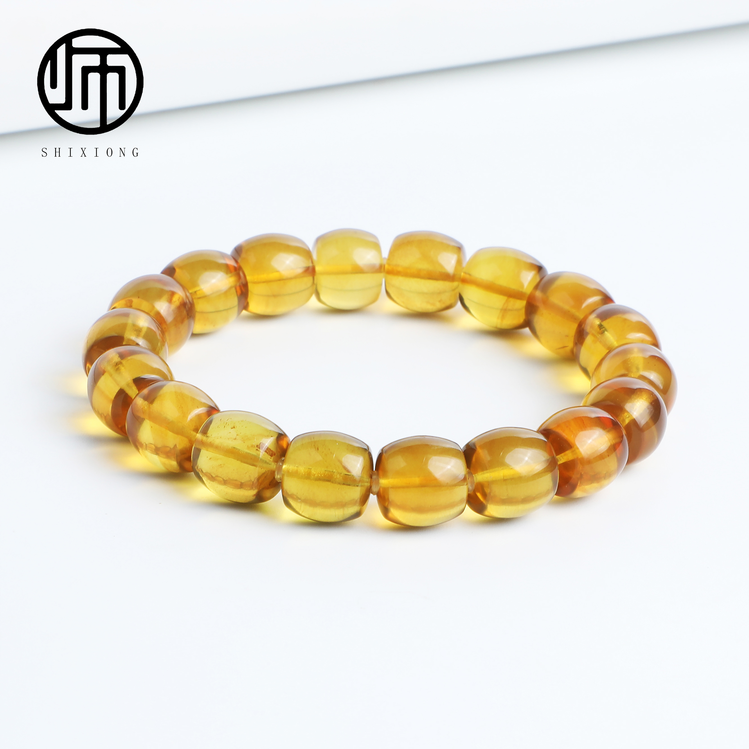 收藏级天然无优化变种琥珀双色橘珀直切手串11mm