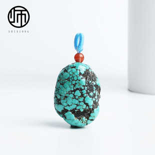 收藏级·高瓷原矿三无湖北绿松石原籽吊坠网花乌兰花约23*16mm