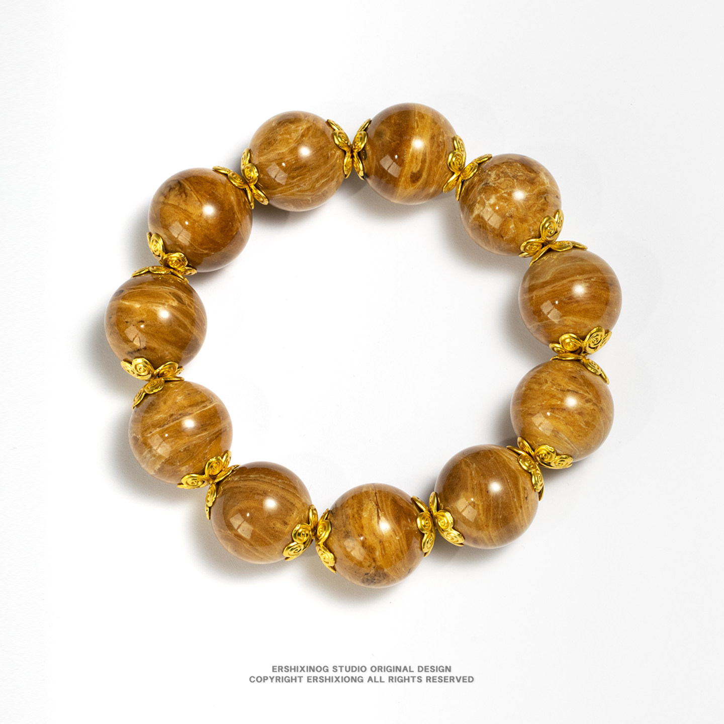 馆藏级孤品天然缅甸稀有包浆黄油根蜜琥珀20mm手串