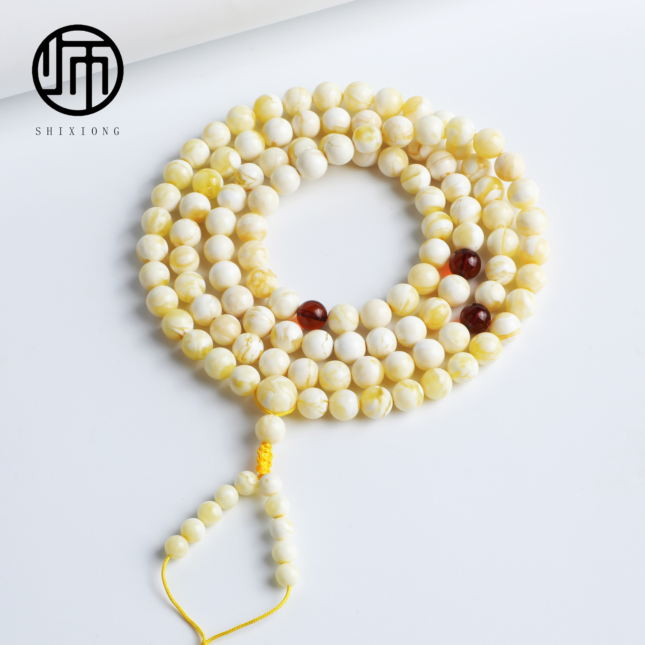 收藏级无烤白无优化俄料KM一级爆浆蜡质白蜜蜡佛珠108颗7MM