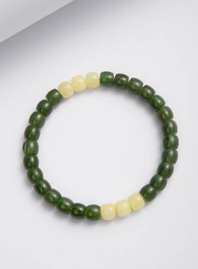 天然无优化俄罗斯七号矿碧玉菠菜绿精工归圆直切手串奶白蜜蜡