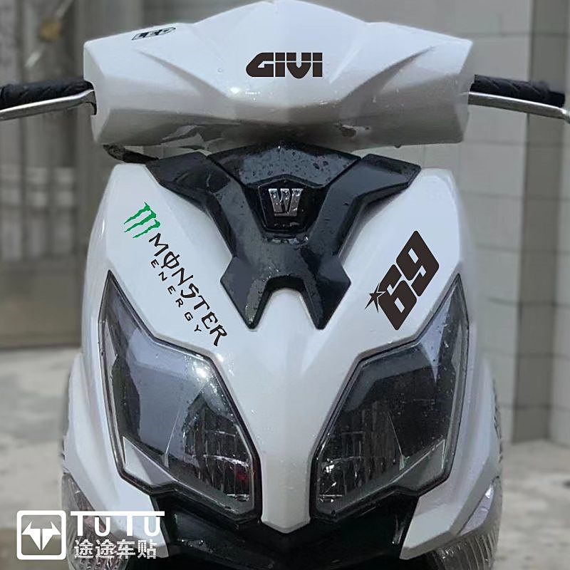 适用于豪爵afr125贴纸拉花摩托车贴花车头灯眉贴画数字69防水版画