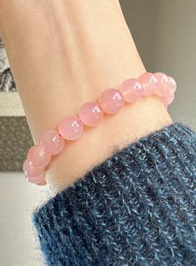 天然粉盐源玛瑙手链女款单圈时尚百搭饰品礼物送女友闺蜜生日礼物