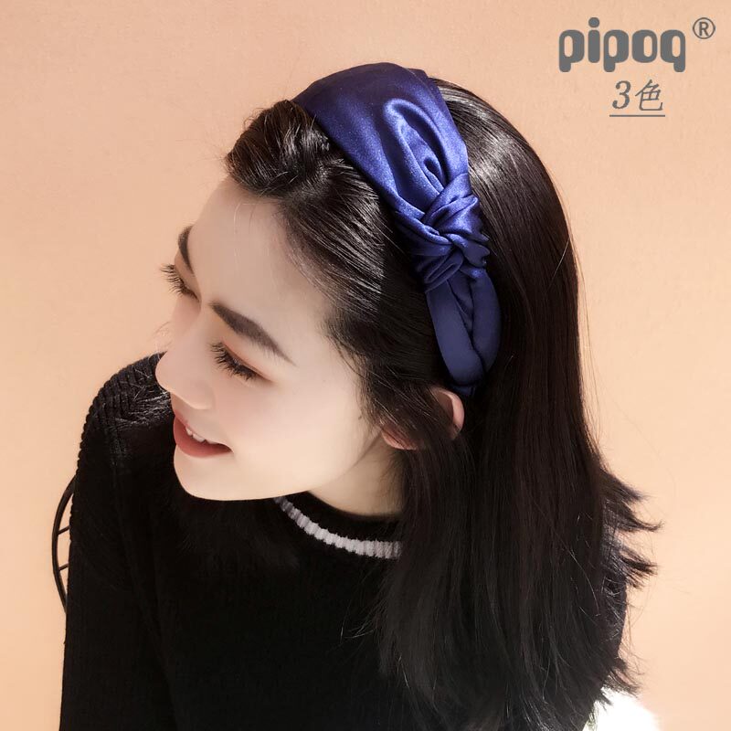 女士发箍韩国气质简约百搭纯色缎面布艺打结压发发卡头箍宽边发窟