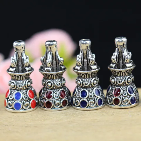 滴油佛头镶嵌手串葫芦头绿松石配件塔头合金星月菩提藏银佛珠