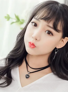 吊坠黑色锁骨链三角脖颈项圈森系简约短款饰品女项链水晶韩版