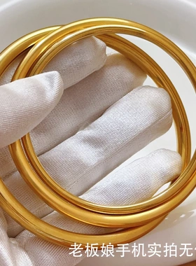 有份量感十足实心古法传承民族不掉色金色手镯女简约钛钢手环饰品