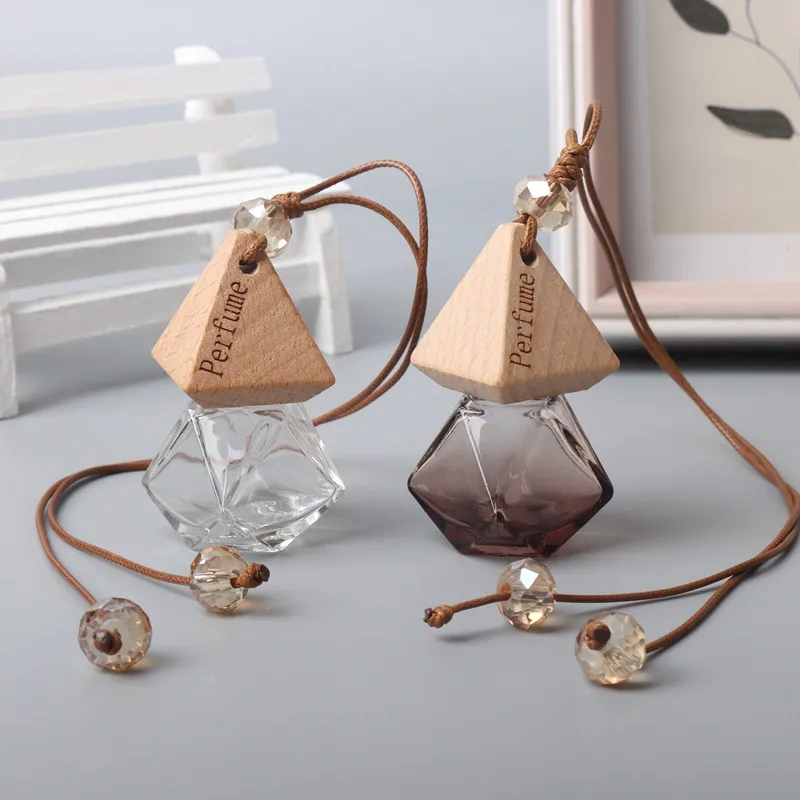 10ML透明咖啡色钻型瓶菱型汽车香水空瓶玻璃香薰精油分装车载挂件