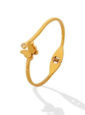 锆石Z05018K开口手镯日韩手饰钛钢动物蝴蝶小清新百搭弹簧镀