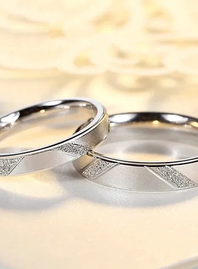 戒指银饰手饰韩国磨砂s925个性车花纯银对戒男女情侣