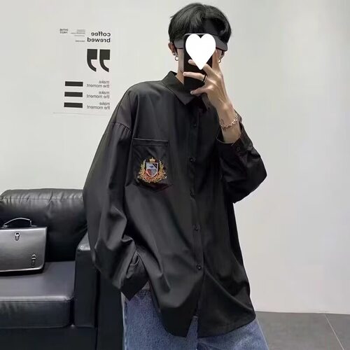 秋季韩版百搭男士长袖黑衬衫