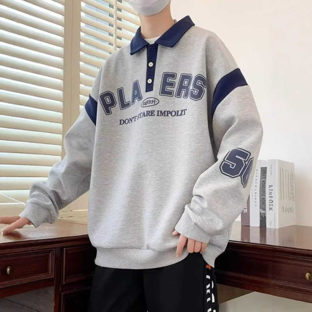 男潮流帅气初高中学生套头打底衫潮POLO衫款学生卫衣初高中青少年