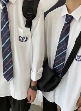 dk制服男生基础款白衬衫短袖设计感薄款刺绣学生学院风