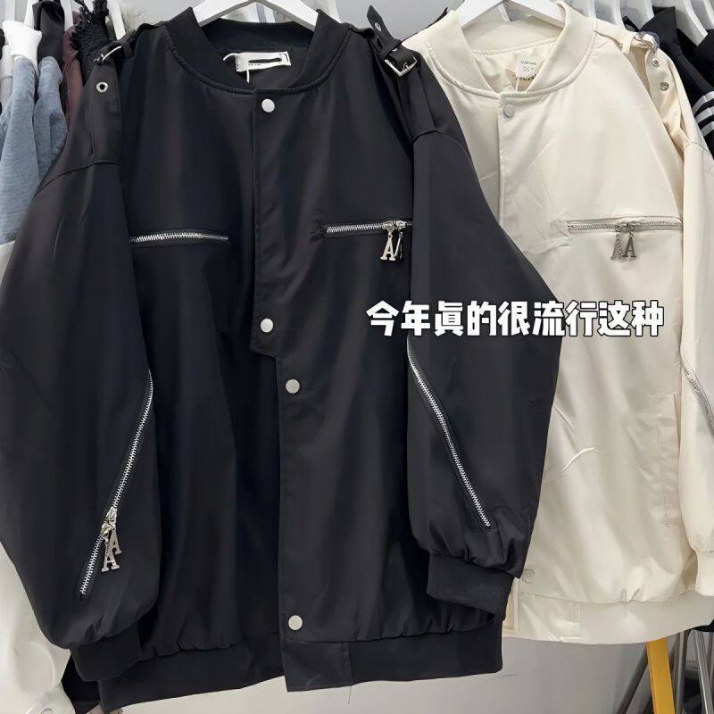 美式宽松拉链装饰棒球服男女