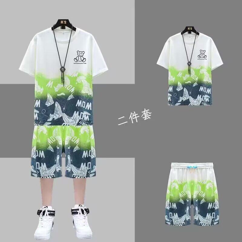 短袖休闲套装男2025夏季新款短裤两件套装运动大码学生潮流款