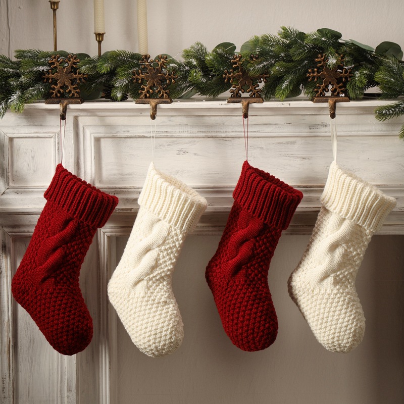 圣诞袜圣诞摆件装饰挂件布置用品毛线礼物袋麻花针织袜苹果礼物盒