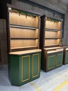 定制复古风珠宝首饰展示柜水晶玉石木质展示置物架精品店靠墙高柜