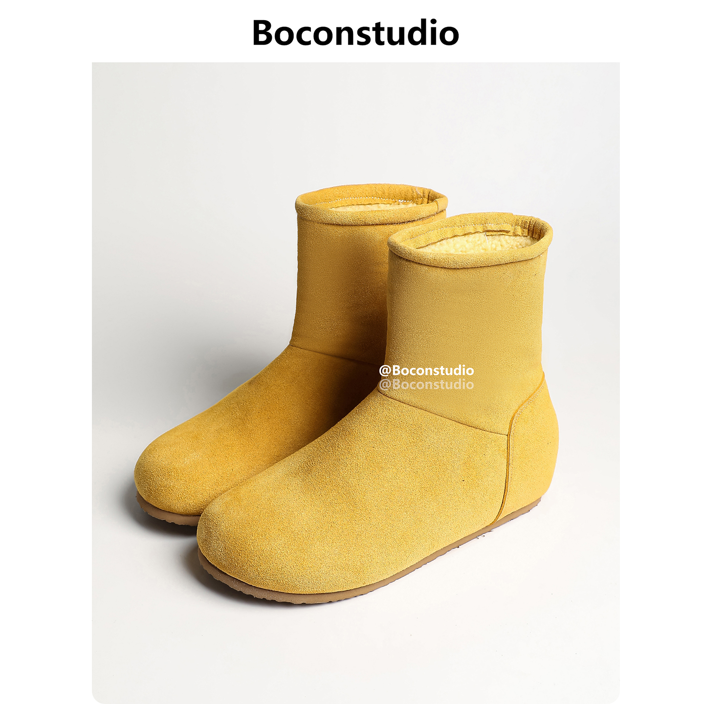 真皮勃肯鞋内增高雪地靴女2025冬季新款圆头套筒黄色加绒短靴女