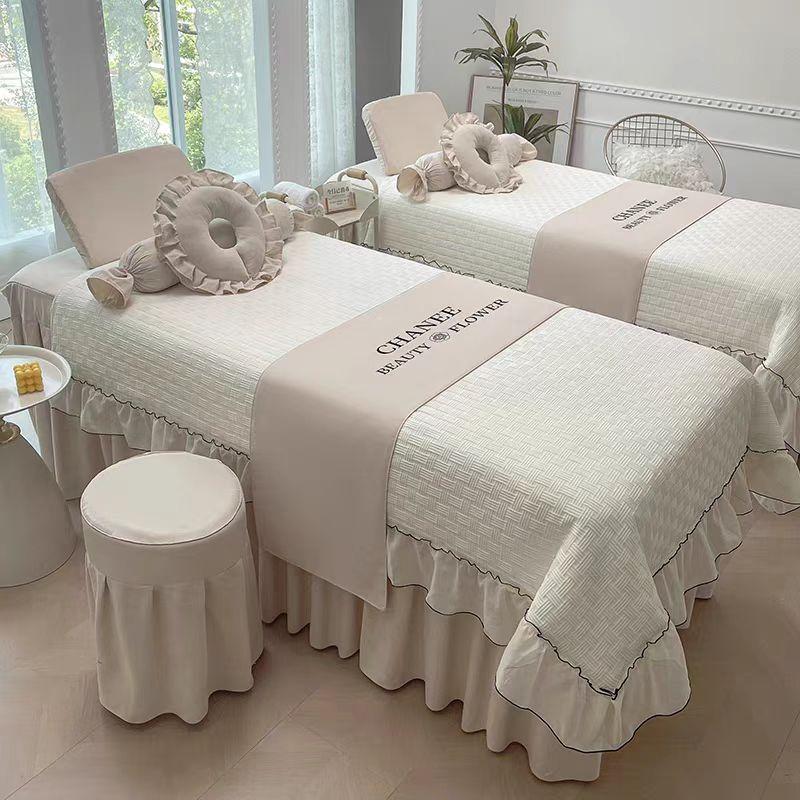 高级养生馆美容院床罩带洞四件套